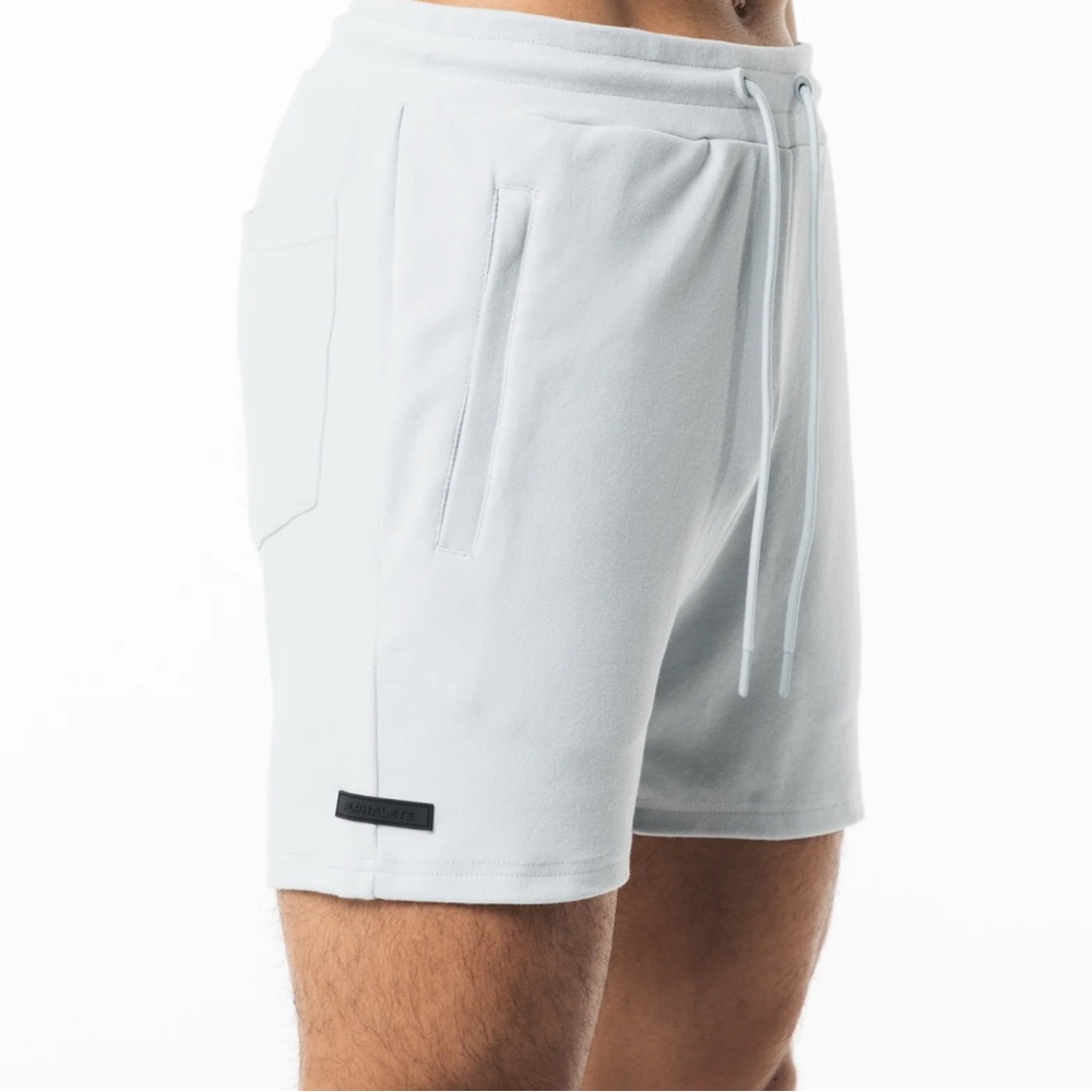 Alphalete Cloud Grey Athletic Shorts with Light Fabric and Elastic Waistband